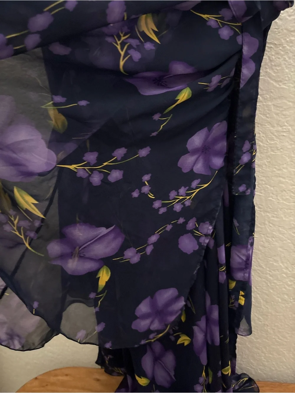 Source Unknown Navy Wrap Sarong with Purple & Yellow Floral Print